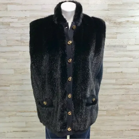 St. John Collection by Marie Gray Faux Fur Jacket Vest Womens Size XS Black - Picture 4 of 16